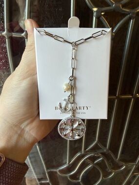 Bomb Party Anchor of Dreams Nautical Compass Lariat Necklace with Pearl Charm